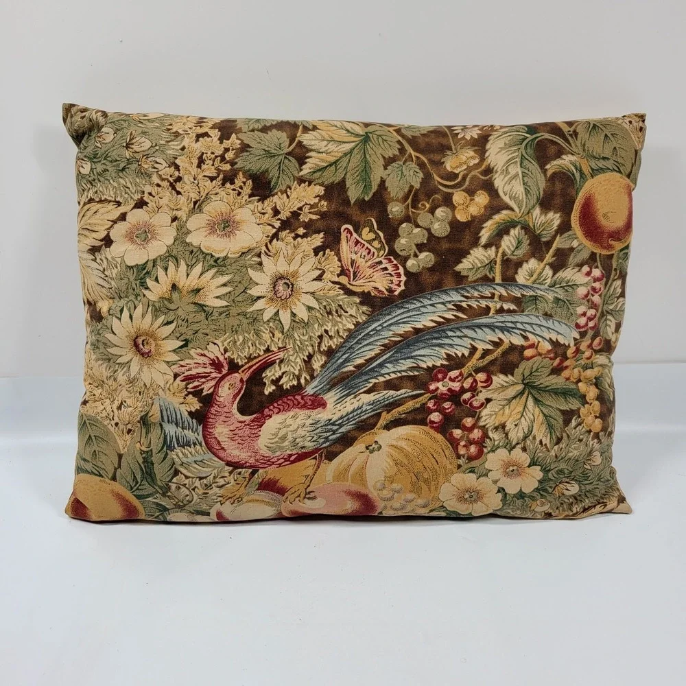 Sharon Kossler Bakerbird Cotton Peacock Fruit  Accent Pillow French Country